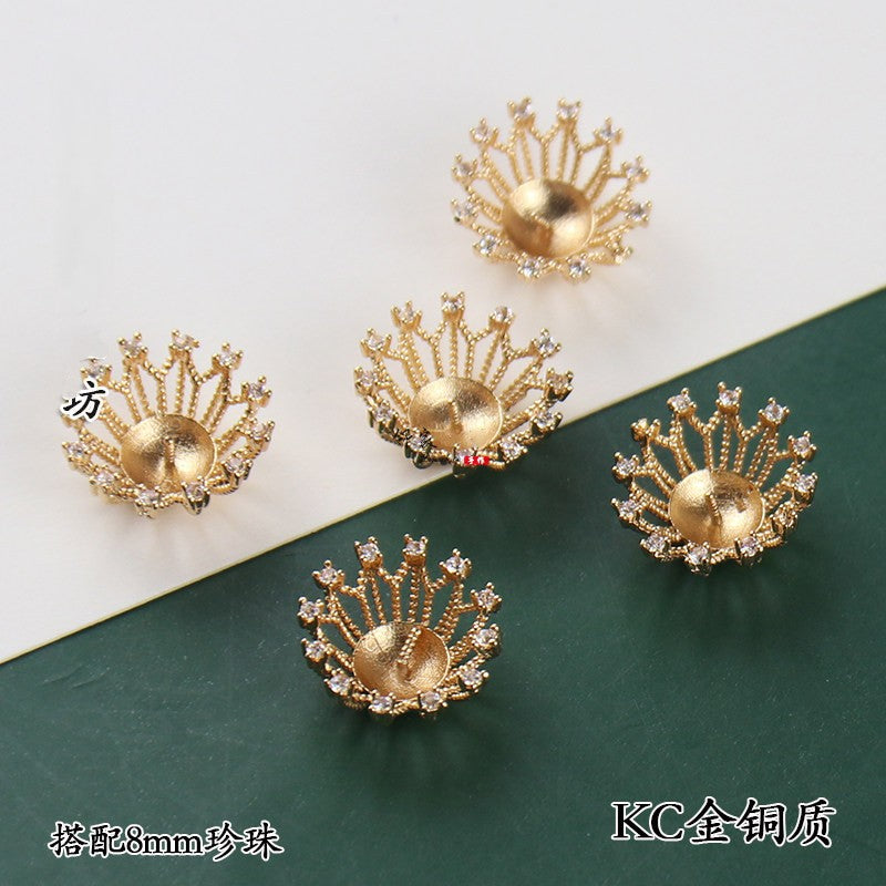 Copper Flower Bead Caps with Rhinestones - Flower Stamen Holders(#20-28)