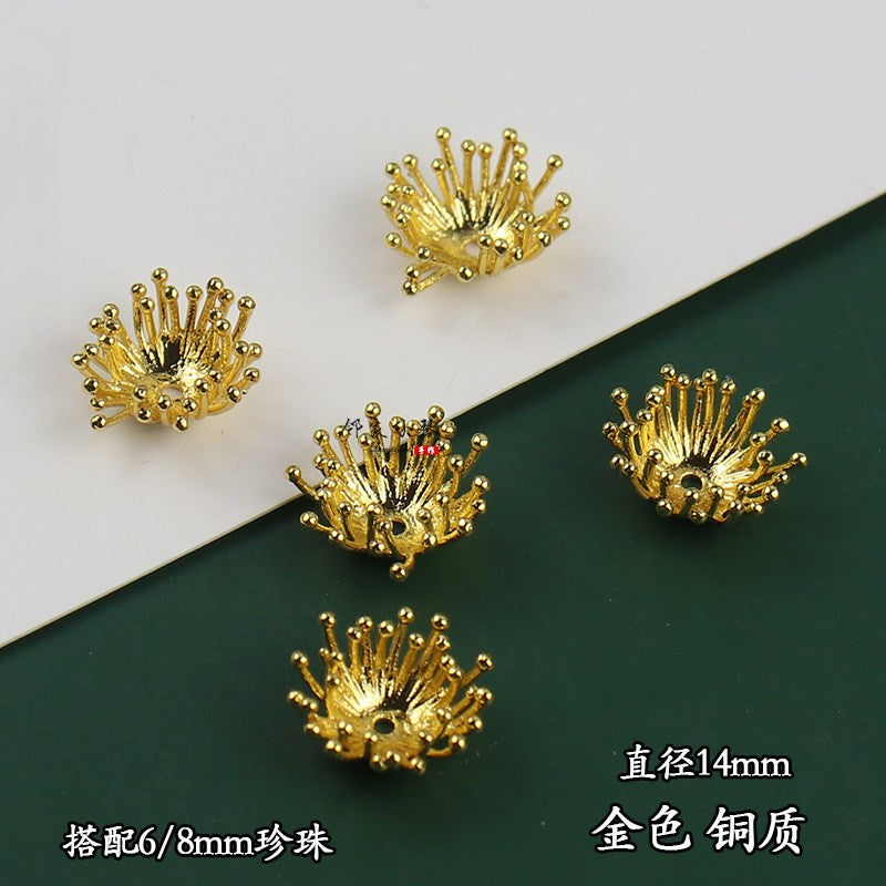 Copper Flower Bead Caps with Rhinestones - Flower Stamen Holders(#20-28)