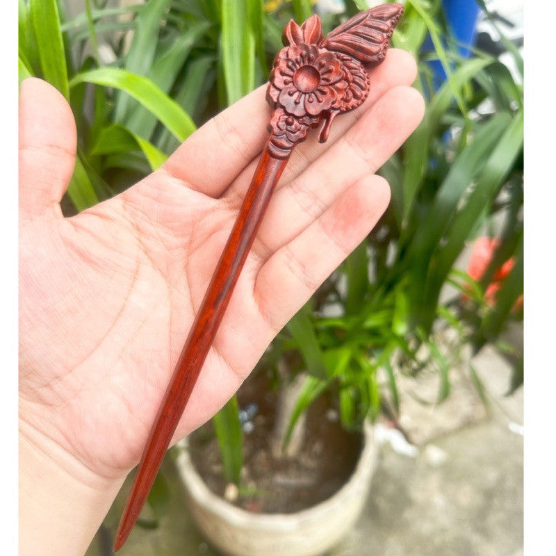 Fermaglio per capelli in palissandro birmano naturale - Set di forcine in legno intagliato per donna (小叶紫檀)