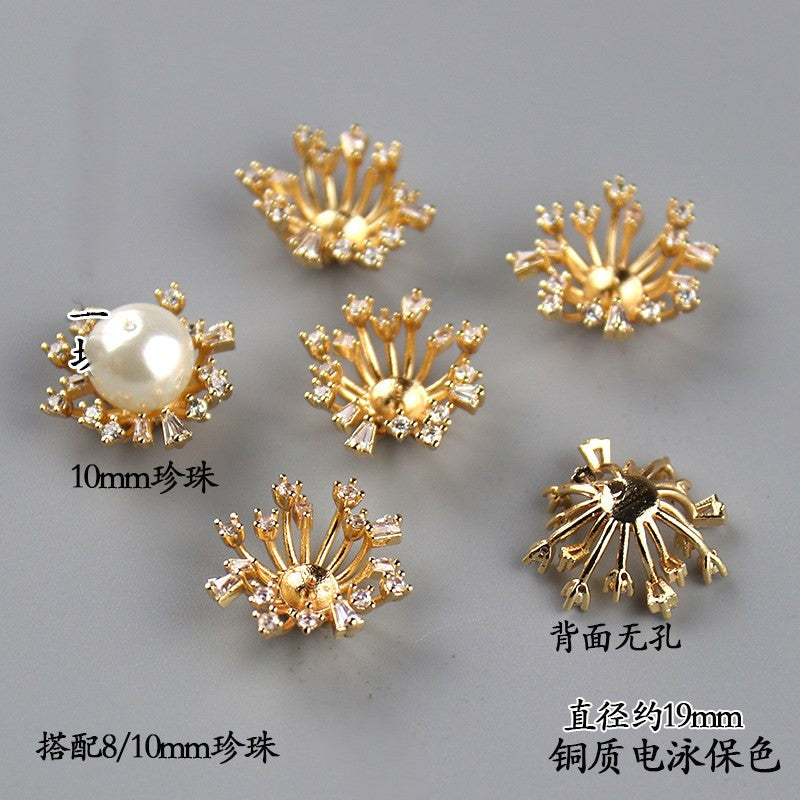 Copper Flower Bead Caps with Rhinestones - Flower Stamen Holders(#184-215)