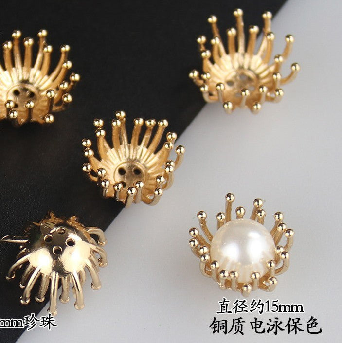 Copper Flower Bead Caps with Rhinestones - Flower Stamen Holders(K series)