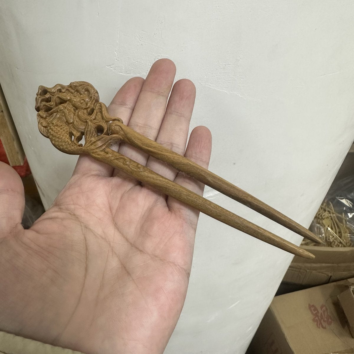 Natural Wooden Hair Stick Set - 17cm U Shape Mermaid Hairpin (美人鱼)