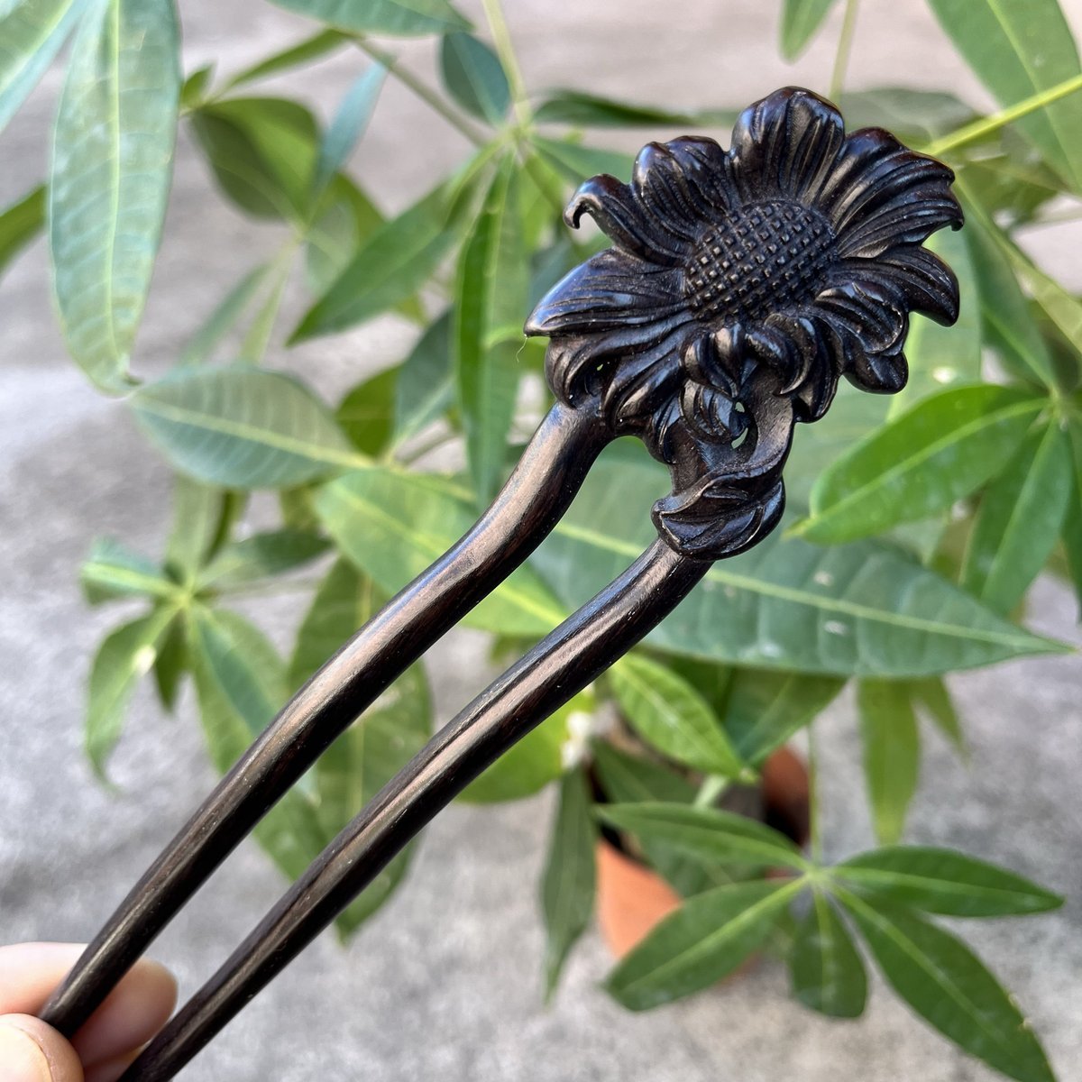 Natural Wooden Hair Stick Set - 17cm U Shape Sunflower Hairpin (向日葵)