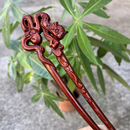 Natural Wooden Snake Hair Stick Set - 17cm U Shape (美女蛇)