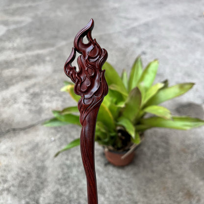 Set di bastoncini per capelli in legno naturale a forma di fiamma - Fermaglio per capelli da 19 cm (火焰)
