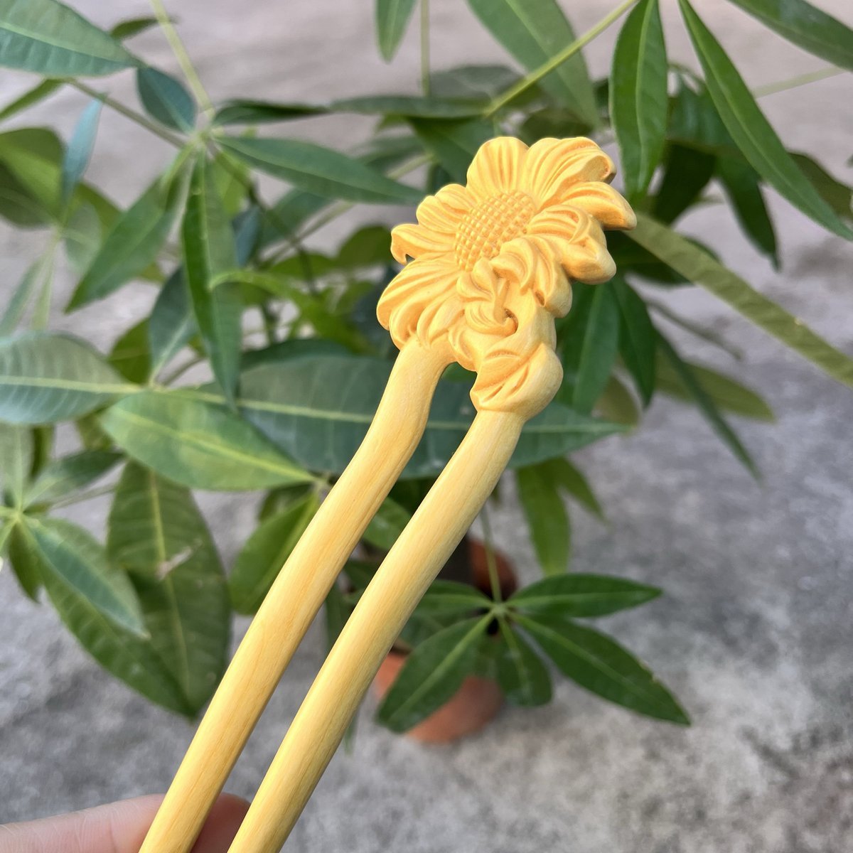 Natural Wooden Hair Stick Set - 17cm U Shape Sunflower Hairpin (向日葵)