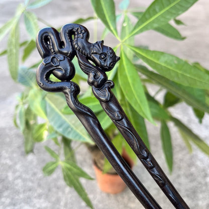 Natural Wooden Snake Hair Stick Set - 17cm U Shape (美女蛇)