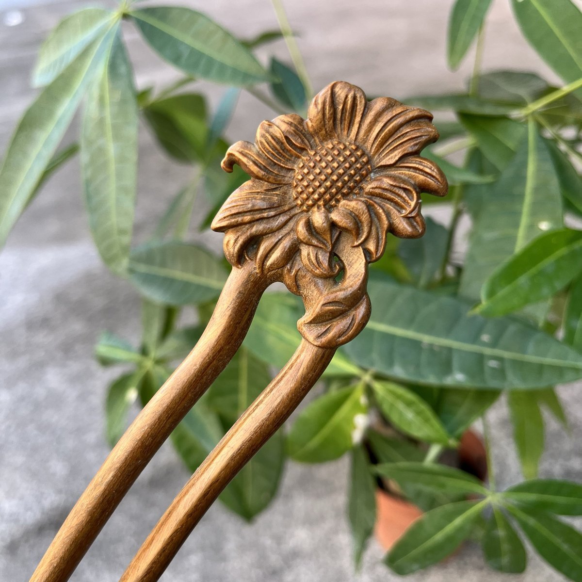 Natural Wooden Hair Stick Set - 17cm U Shape Sunflower Hairpin (向日葵)