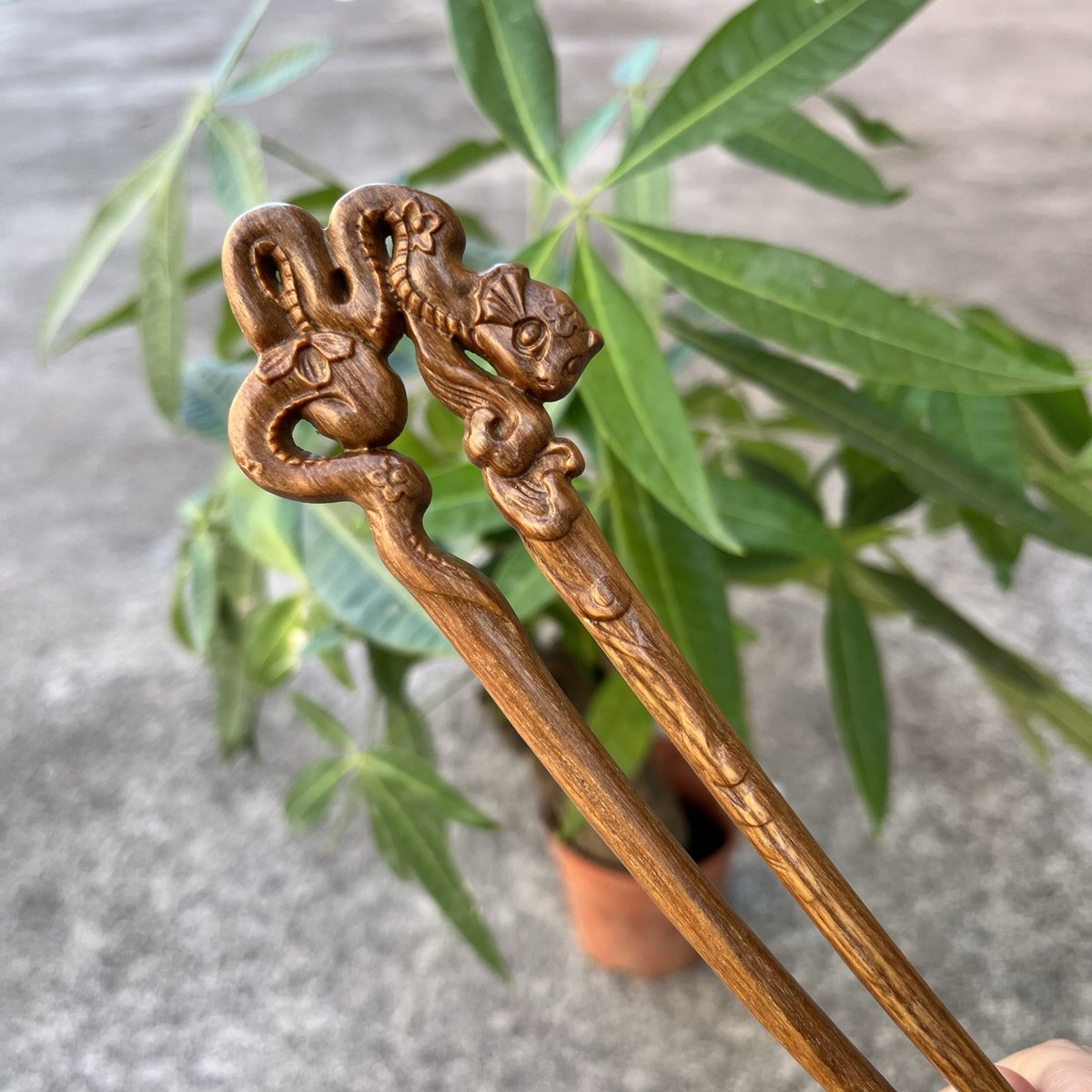Natural Wooden Snake Hair Stick Set - 17cm U Shape (美女蛇)