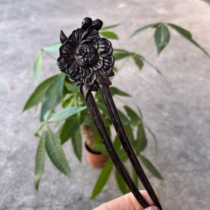 Set di bastoncini per capelli in legno naturale - Forcina per capelli a forma di U Peonia (富贵牡丹) da 17 cm