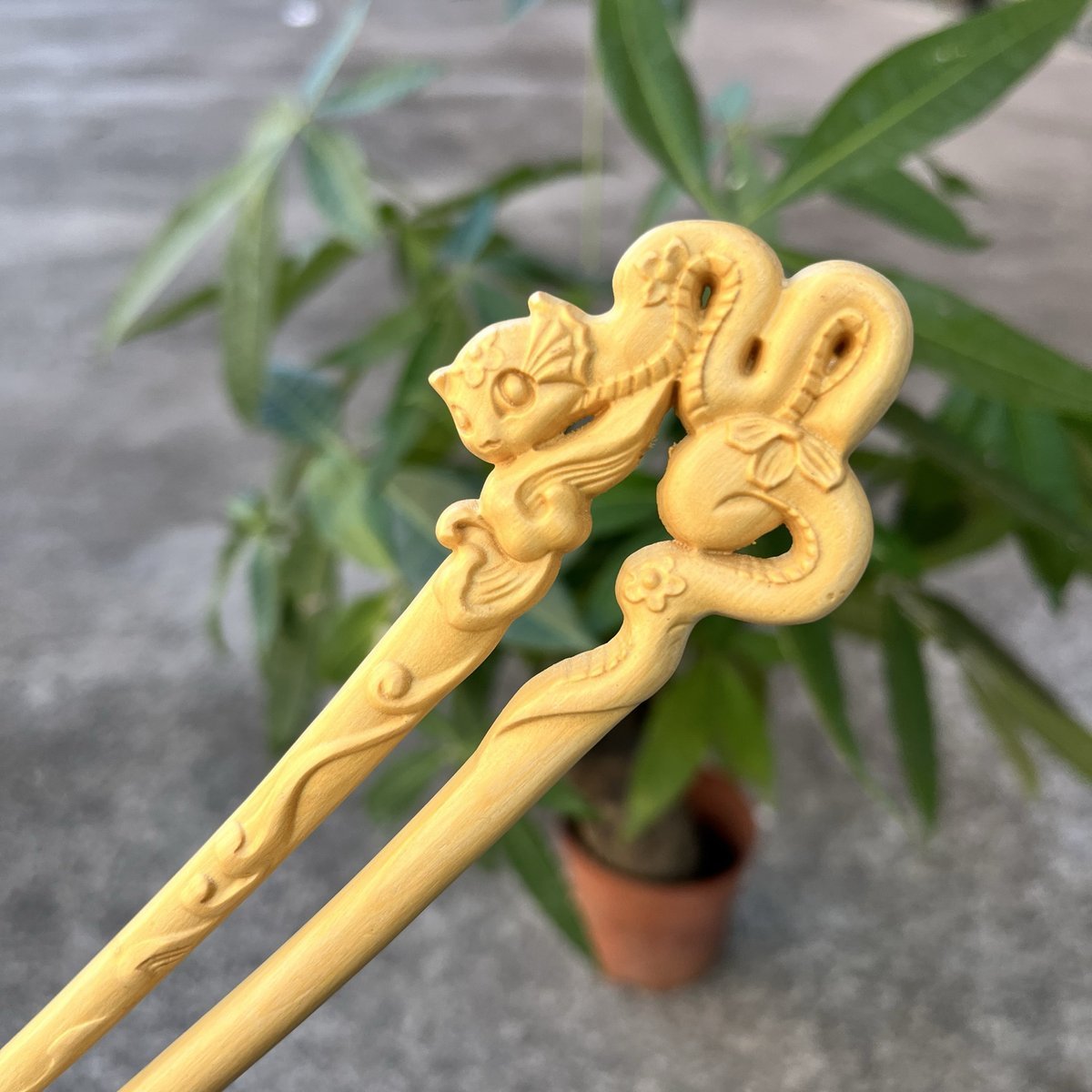 Natural Wooden Snake Hair Stick Set - 17cm U Shape (美女蛇)