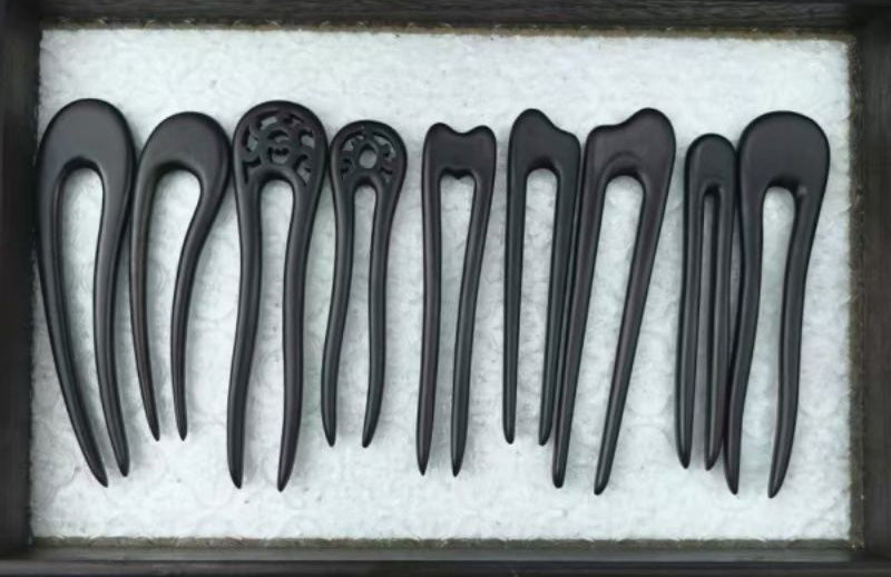 U-Shaped Ebony Wood Hair Stick – Handmade Natural Black Wooden Hair Pin for Women