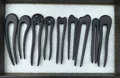 U-Shaped Ebony Wood Hair Stick – Handmade Natural Black Wooden Hair Pin for Women