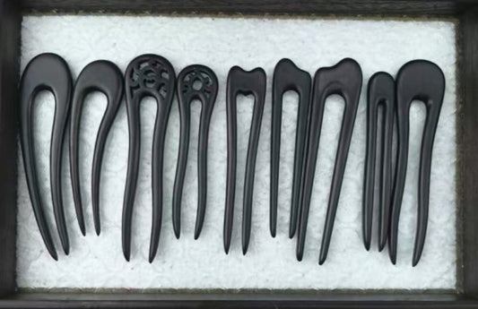U-Shaped Ebony Wood Hair Stick – Handmade Natural Black Wooden Hair Pin for Women