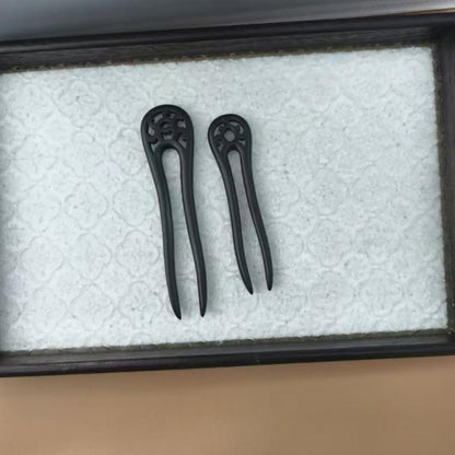 U-Shaped Ebony Wood Hair Stick – 15cm Natural Black Wooden Hair Pin for Buns & Updos