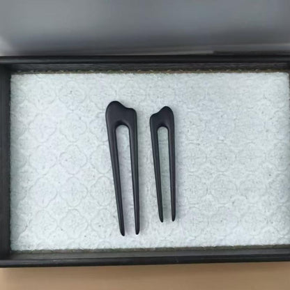 U-Shaped Ebony Wood Hair Stick – 15cm Natural Black Wooden Hair Pin for Buns & Updos