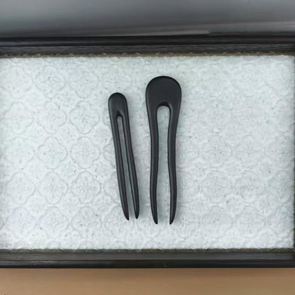 U-Shaped Ebony Wood Hair Stick – 15cm Natural Black Wooden Hair Pin for Buns & Updos