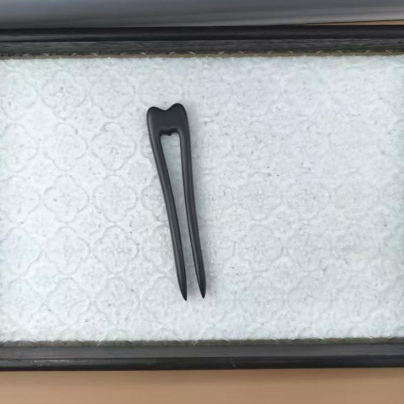 U-Shaped Ebony Wood Hair Stick – 15cm Natural Black Wooden Hair Pin for Buns & Updos