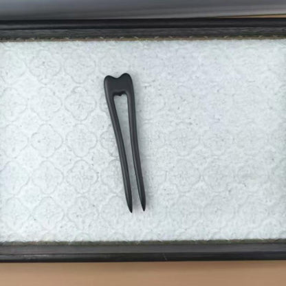 U-Shaped Ebony Wood Hair Stick – 15cm Natural Black Wooden Hair Pin for Buns & Updos