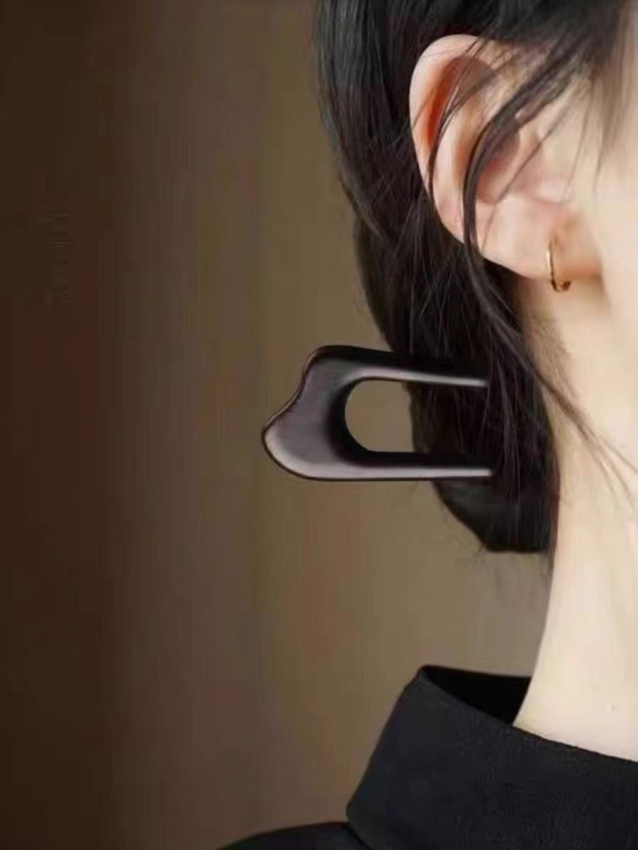 U-Shaped Ebony Wood Hair Stick – 15cm Natural Black Wooden Hair Pin for Buns & Updos