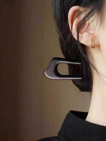 U-Shaped Ebony Wood Hair Stick – 15cm Natural Black Wooden Hair Pin for Buns & Updos