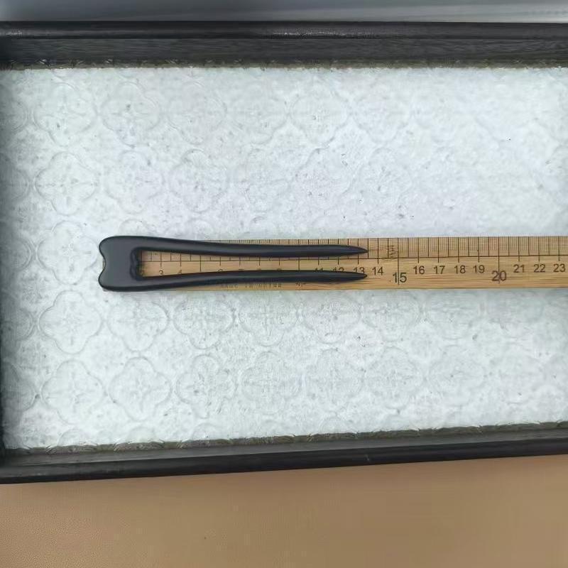 U-Shaped Ebony Wood Hair Stick – 15cm Natural Black Wooden Hair Pin for Buns & Updos