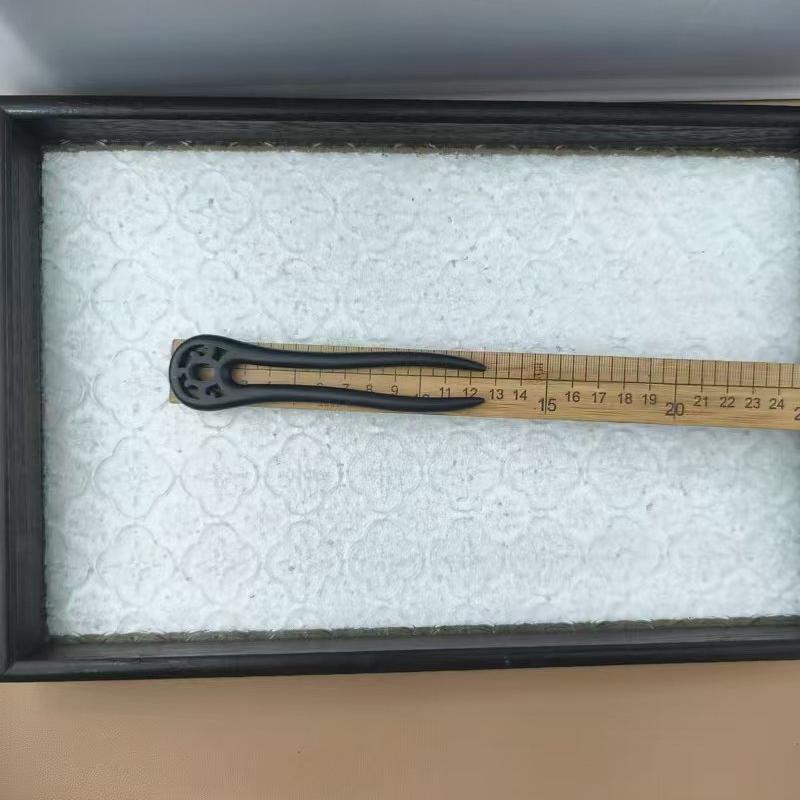 U-Shaped Ebony Wood Hair Stick – 15cm Natural Black Wooden Hair Pin for Buns & Updos