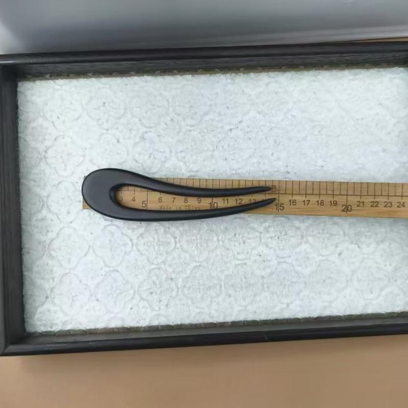 U-Shaped Ebony Wood Hair Stick – 15cm Natural Black Wooden Hair Pin for Buns & Updos