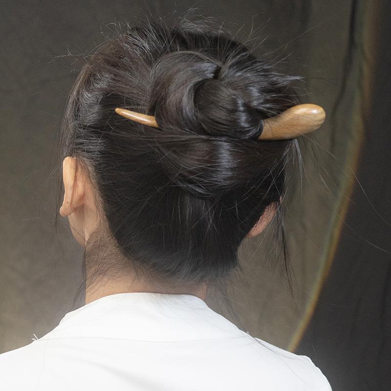 Ebony & Green Sandalwood Hair Stick – 15cm Taiji Wooden Hair Pin for Women | Natural Fragrant Finish