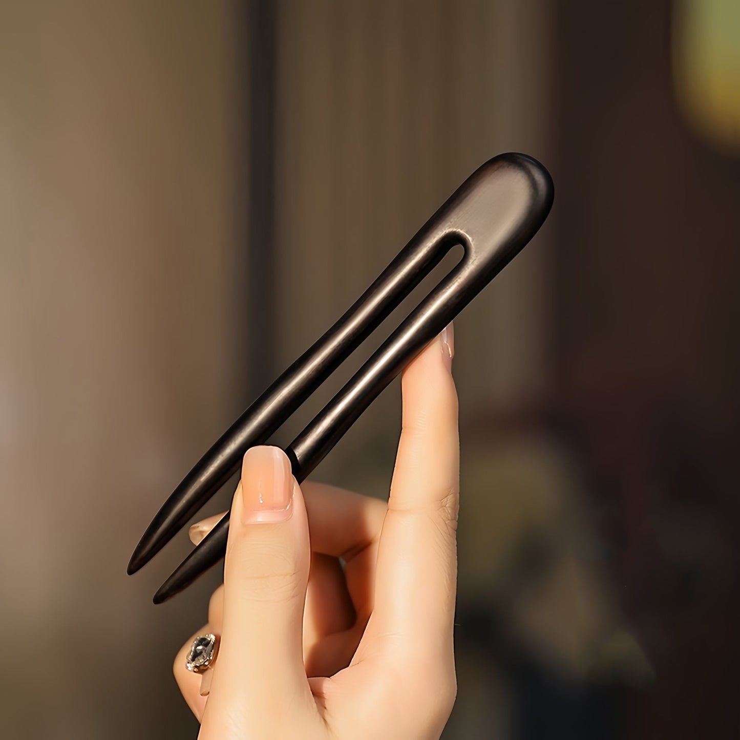Ebony and Green Sandalwood Hair Stick – Handmade 15cm U-shaped Wooden Hair Pin for Updos