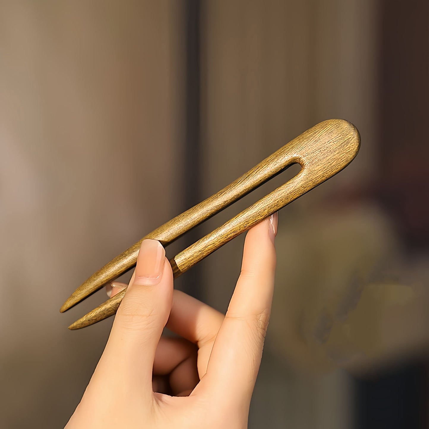 Ebony & Green Sandalwood Hair Stick – 13cm U-shaped Wooden Hair Pin for Women | Natural Fragrant Finish