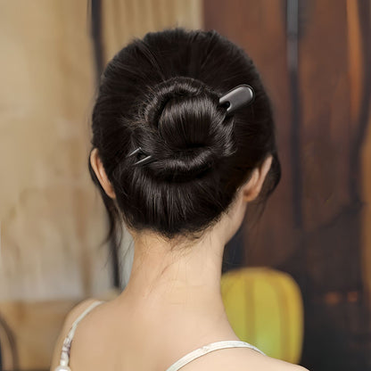 Ebony & Green Sandalwood Hair Stick – 13cm U-shaped Wooden Hair Pin for Women | Natural Fragrant Finish