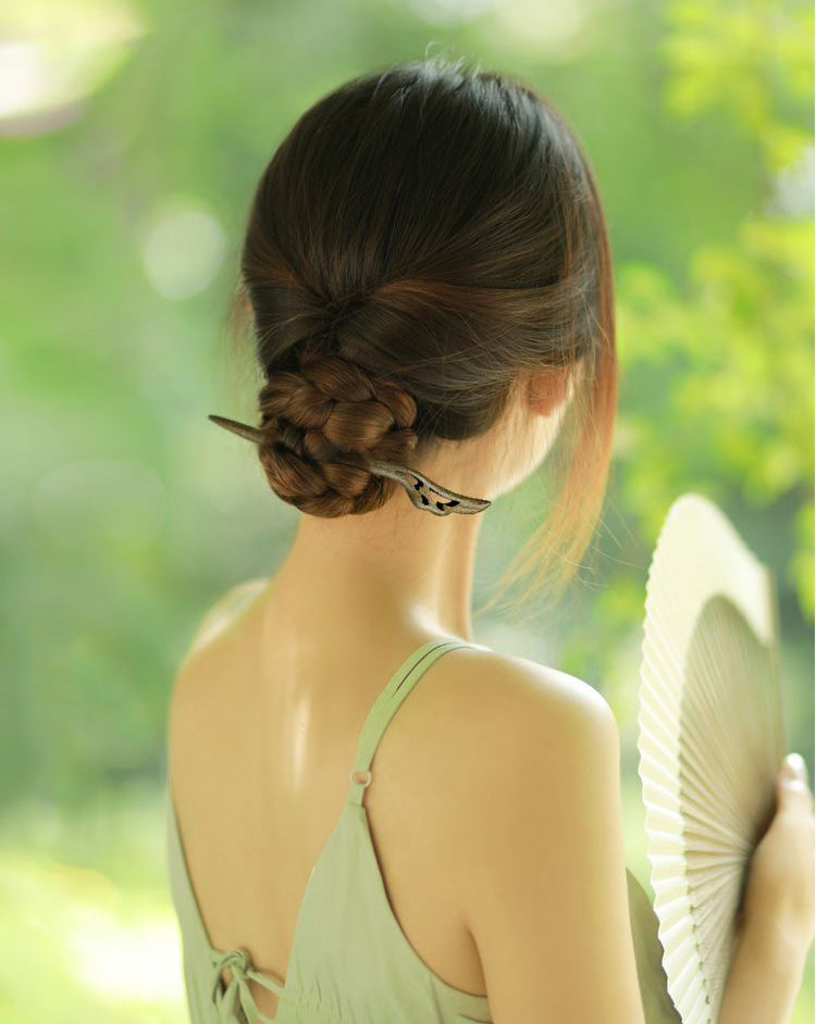 Bastoncino per capelli in sandalo verde – Forcina in legno da 15 cm per donna | Finitura naturale e profumata