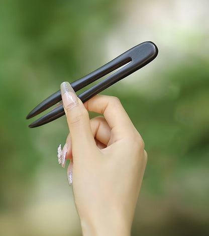 Ebony & Green Sandalwood Hair Stick – 13cm U-shaped Wooden Hair Pin for Women | Natural Fragrant Finish