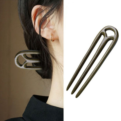 Ebony & Green Sandalwood Hair Stick – 13cm 3-pronged Wooden Hair Pin for Women | Natural Fragrant Finish