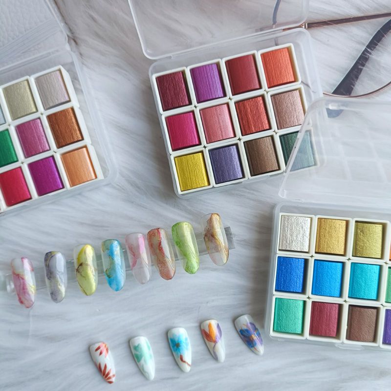 Metallic Pearlescent Solid Watercolor Paint Set for Ronghua Chanhua, Art & Crafts(Combo Pack Set of 12)