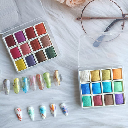Metallic Pearlescent Solid Watercolor Paint Set for Ronghua Chanhua, Art & Crafts(Combo Pack Set of 12)