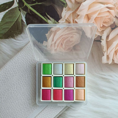 Metallic Pearlescent Solid Watercolor Paint Set for Ronghua Chanhua, Art & Crafts(Combo Pack Set of 12)