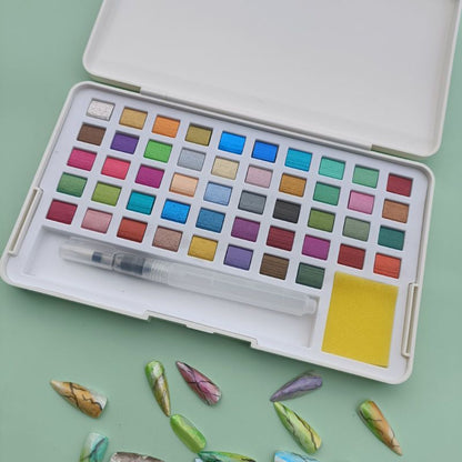 Metallic Pearlescent Solid Watercolor Paint Set for Ronghua Chanhua, Art & Crafts(Combo Pack Set of 48)