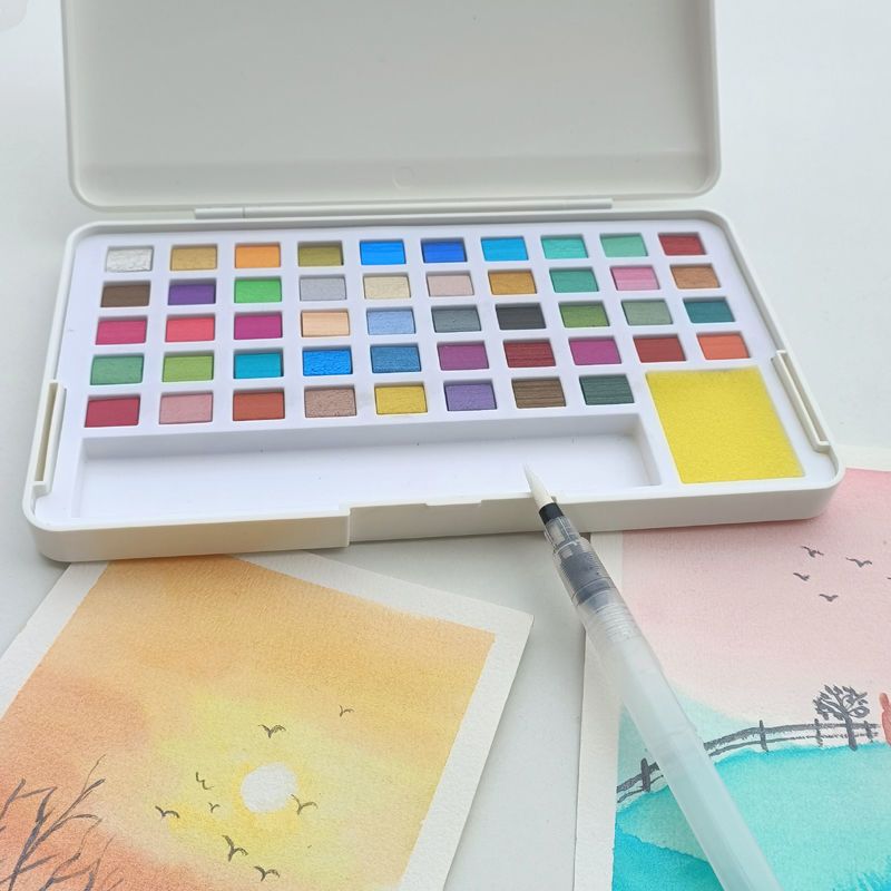 Metallic Pearlescent Solid Watercolor Paint Set for Ronghua Chanhua, Art & Crafts(Combo Pack Set of 48)