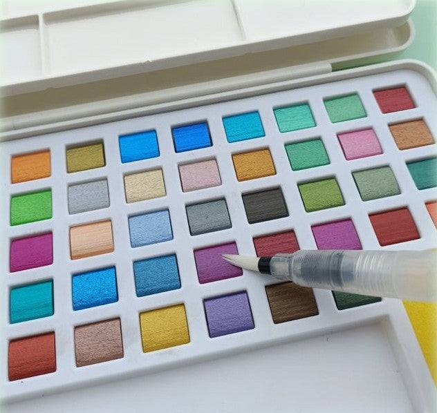 Metallic Pearlescent Solid Watercolor Paint Set for Ronghua Chanhua, Art & Crafts(Combo Pack Set of 48)