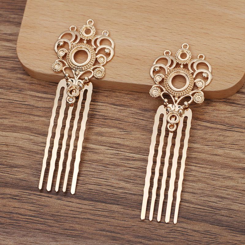 Alloy 5-Prong Hair Comb – Ornate Filigree Design, 75mm