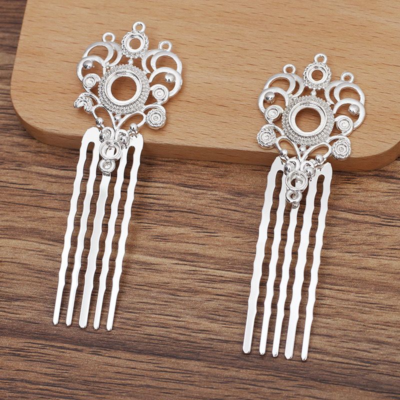 Alloy 5-Prong Hair Comb – Ornate Filigree Design, 75mm