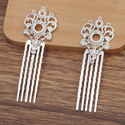 Alloy 5-Prong Hair Comb – Ornate Filigree Design, 75mm