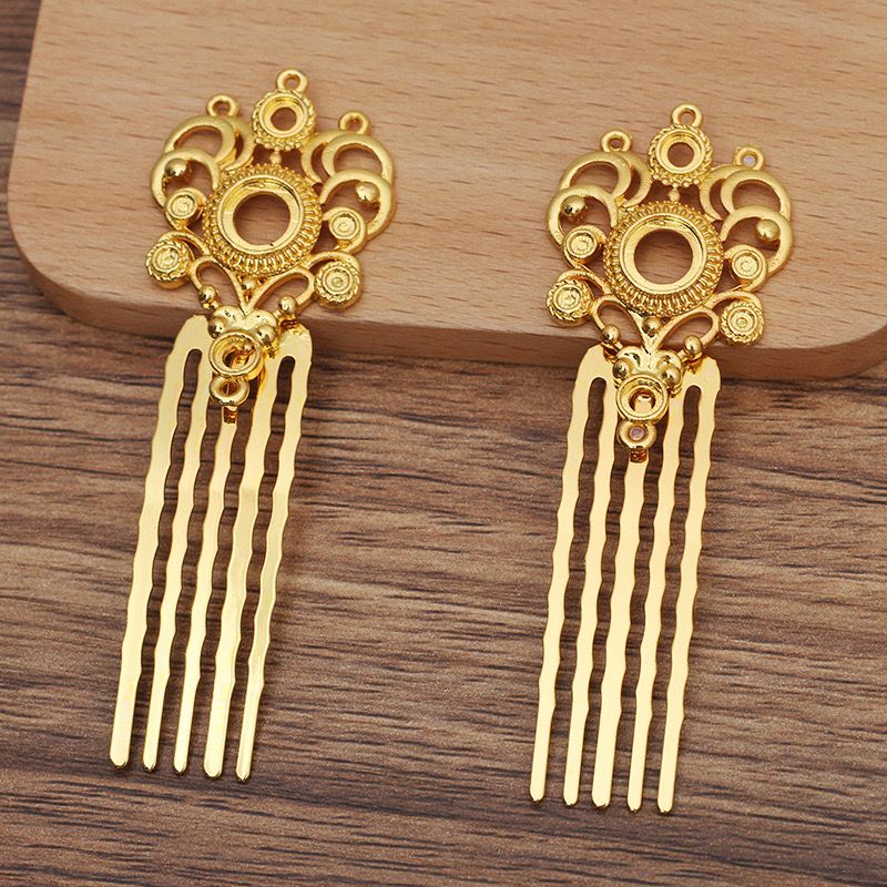 Alloy 5-Prong Hair Comb – Ornate Filigree Design, 75mm