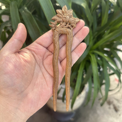 Set di forcine in legno naturale - Forcina a U Melograno da 17 cm (石榴花U簪)