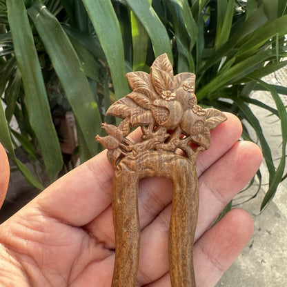 Set di forcine in legno naturale - Forcina a U Melograno da 17 cm (石榴花U簪)