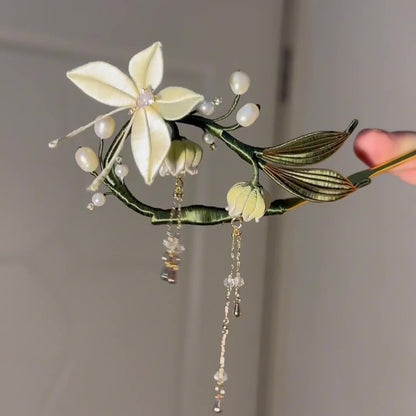 Handmade Lily of the Valley and Butterfly Chanhua Hairpin - Artisanal Thread-Wrapped Hair Accessory