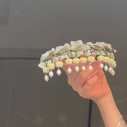 Handmade Lily of the Valley Ribbon Headband - Artisanal Chanhua Floral Hair Accessory
