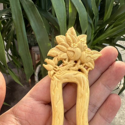 Set di forcine in legno naturale - Forcina a U Melograno da 17 cm (石榴花U簪)